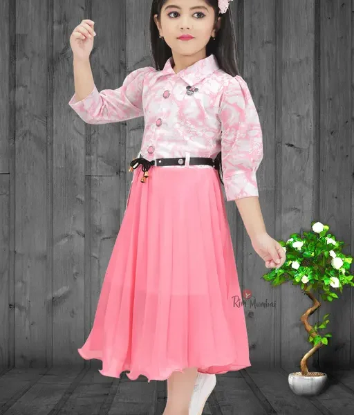 Rim Mumbai Knee Length Floral Tie Knot Gathered Dress for Kids & Girls